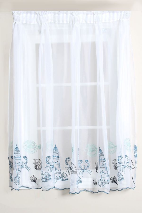 CORAL TIDES EMBROIDERED VOILE CAFE CURTAIN L120XW00CM 