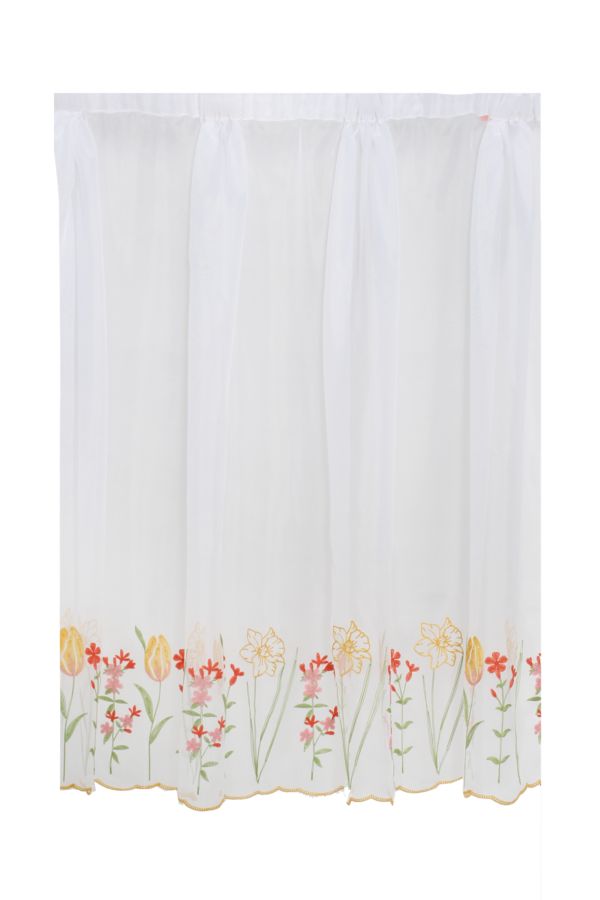 DAFFODIL FLOWER EMBROIDERED CAFE CURTAIN L120XW250CM