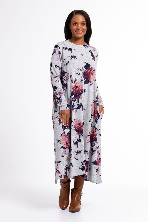 A-LINE FLORAL DRESS WITH BUTTON DETAIL