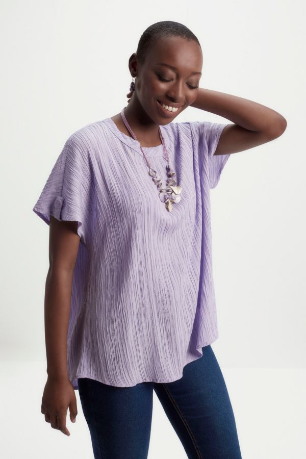 WOVEN TEXTURED BOXY TOP LILAC