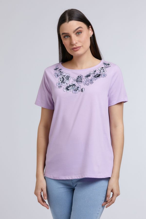 FLORAL EMBROIDERED TEE LILAC