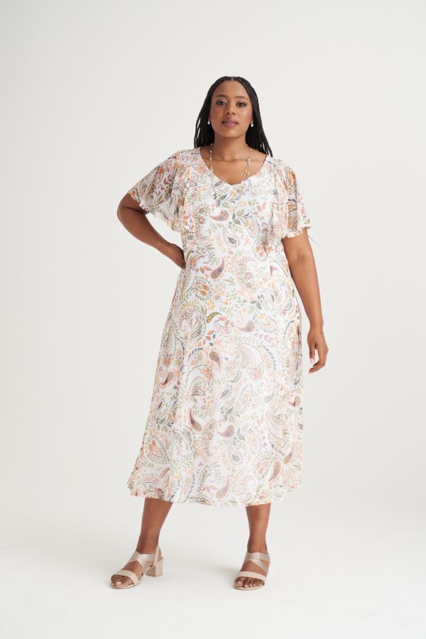 PAISLEY PRINT FIT AND FLARE DRESS