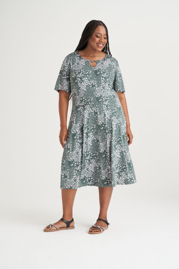 DITSY FLORAL FIT AND FLARE DRESS
