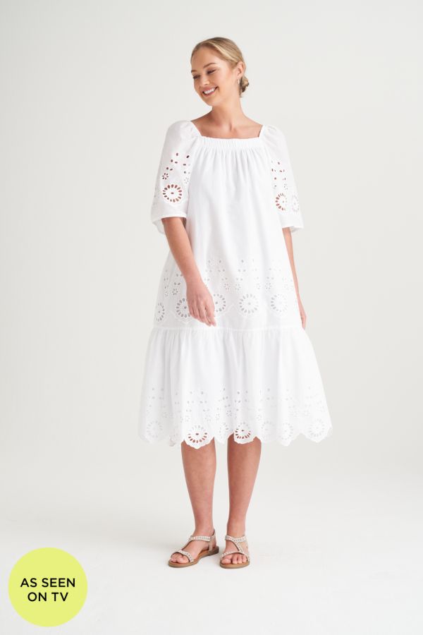 ANGLAISE TIERED DRESS WHITE