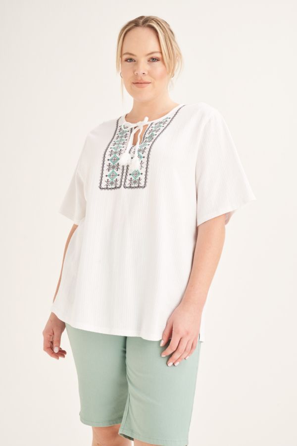EMBROIDERED PEASANT TOP