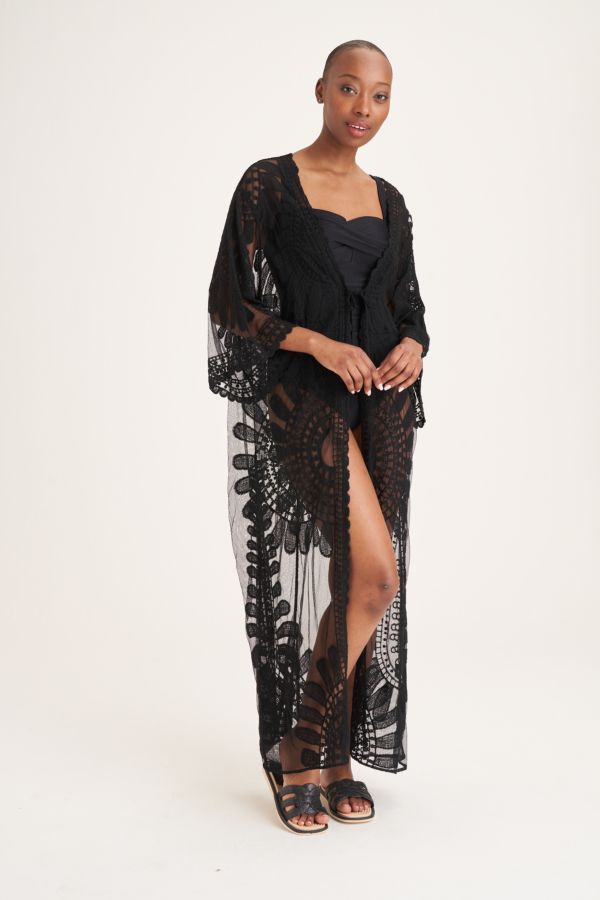 BLACK EMBROIDERED COVER UP
