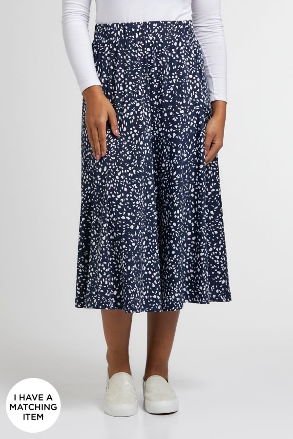 SPOTTED A-LINE SKIRT NAVY