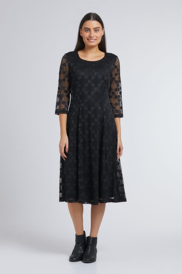 LACE FIT AND FLARE DRESS BLACK