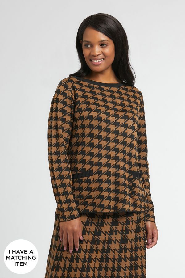 HOUNDSTOOTH PULLOVER STONE