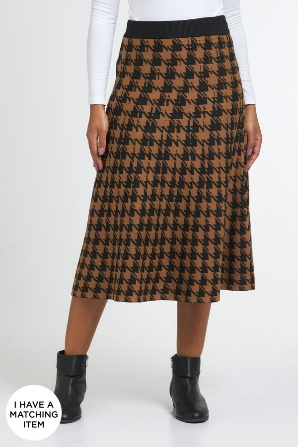 HOUNDSTOOTH A-LINE SKIRT STONE