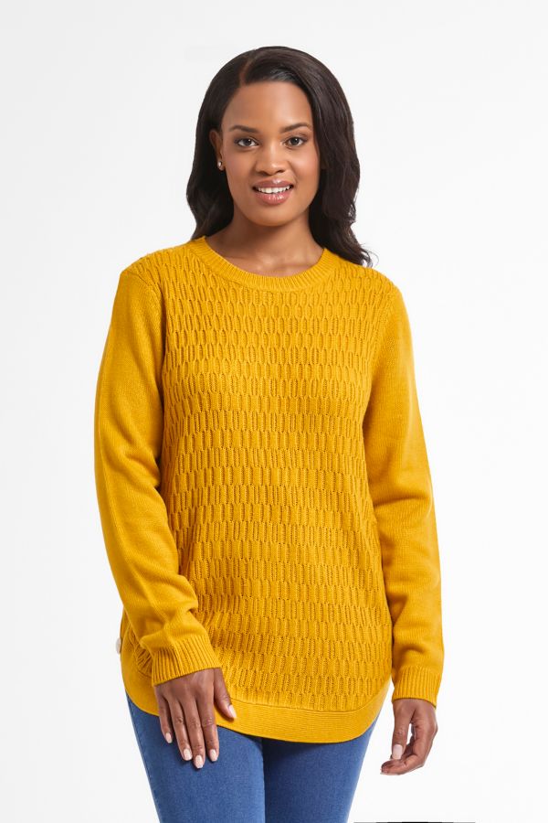 TEXTURED YELLOW OCHRE PULLOVER WITH BUTTONS