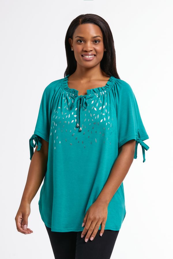 TEAL BOXY TOP WITH GRAPHIC FLORAL