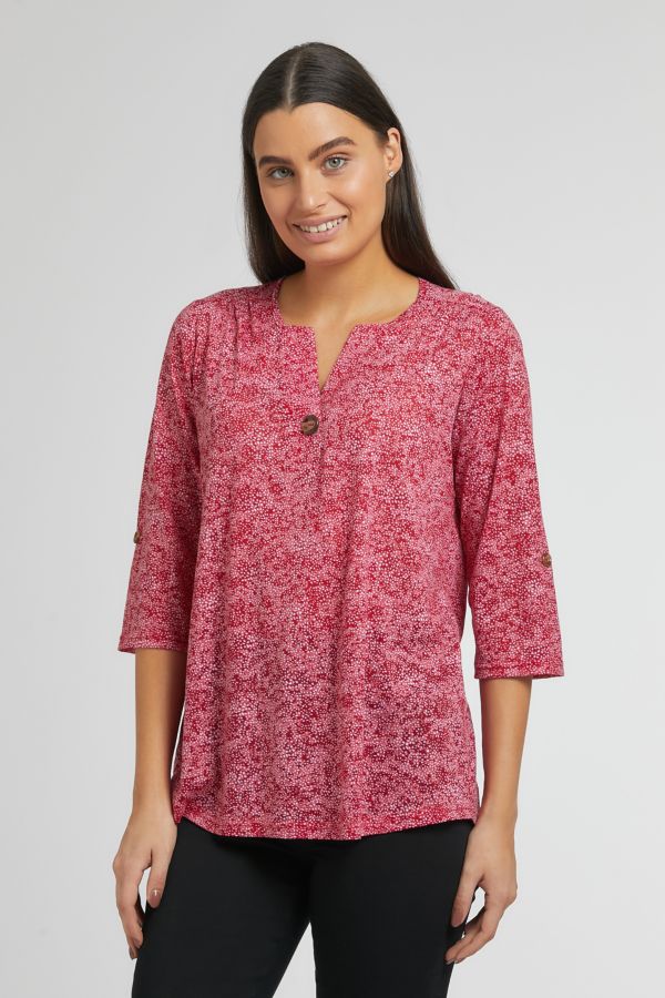 PRINTED HENLEY TOP RED