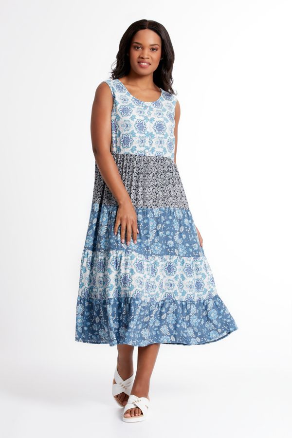 PRINTED TIERED A-LINE DRESS
