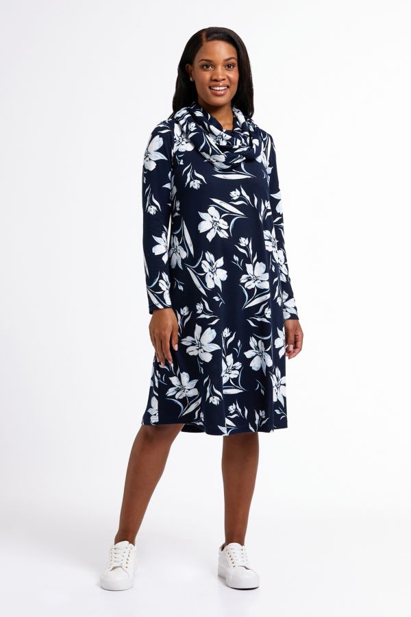 A-LINE FLORAL DRESS WITH SNOOD