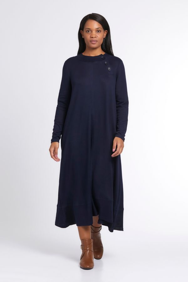 A-LINE NAVY DRESS WITH BUTTONS