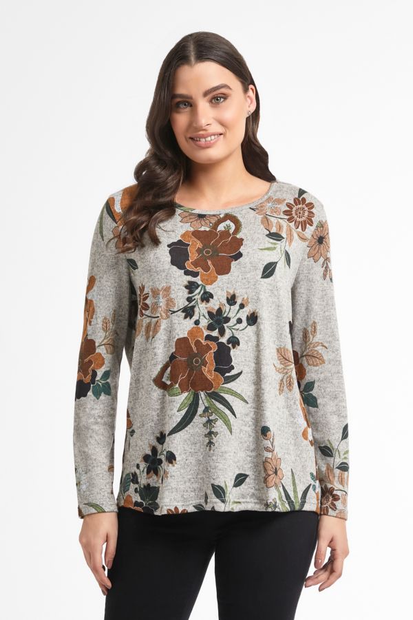 GREY FLORAL BOXY TOP