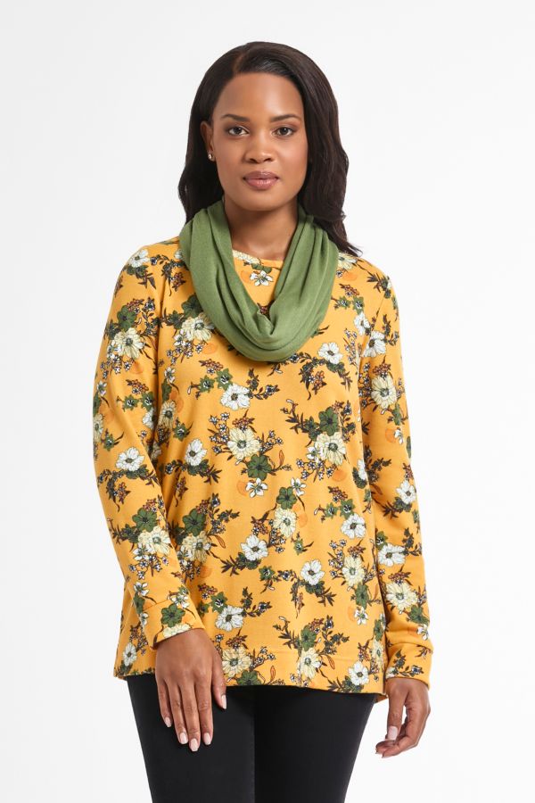 YELLOW OCHRE FLORAL TOP WITH SNOOD