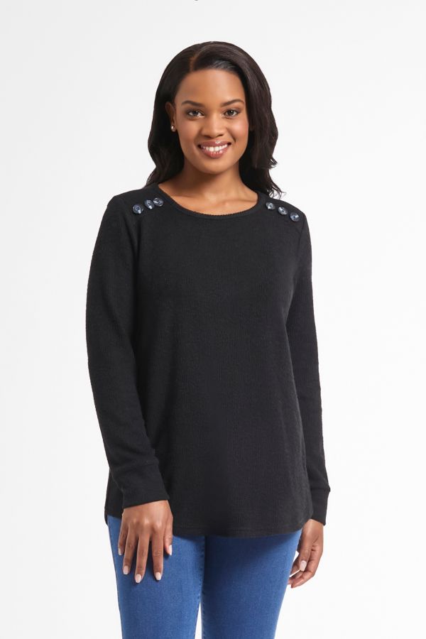 BLACK TEXTURED BOXY TOP WITH BUTTON DETAILS