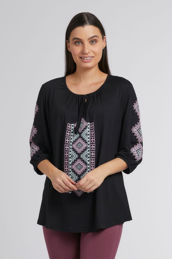BLACK PEASANT TOP WITH EMBROIDERY