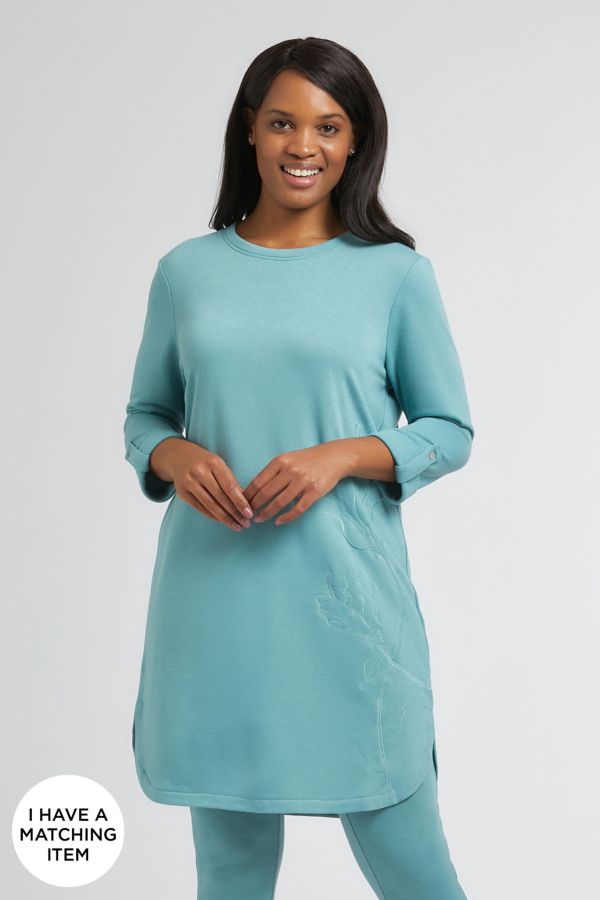 FLEECE EMBROIDERED A-LINE TUNIC