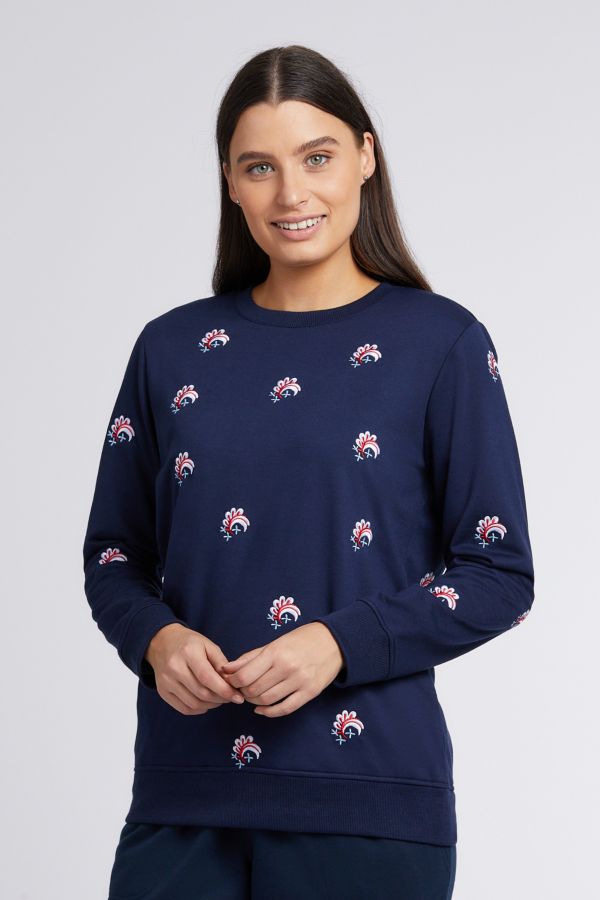 EMBROIDERED NAVY PULLOVER