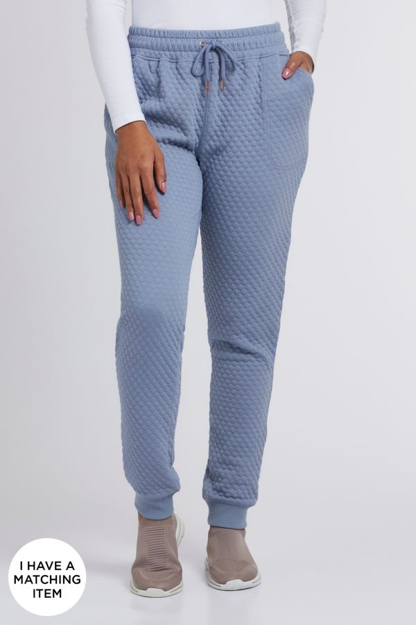 BABY BLUE BRUSHED FLEECE QUILTED TRACKSUIT PANTS
