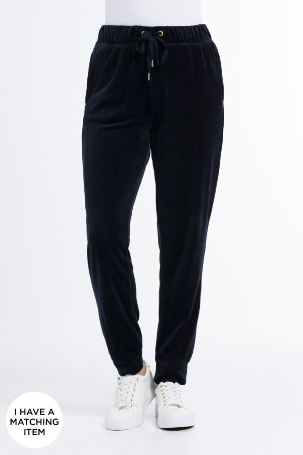 NAVY TEXTURED VELOUR TRACKSUIT PANTS