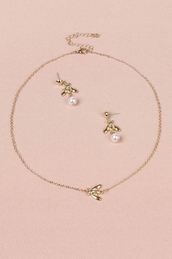 GOLD BEE NECKLACE AND EARRING SET