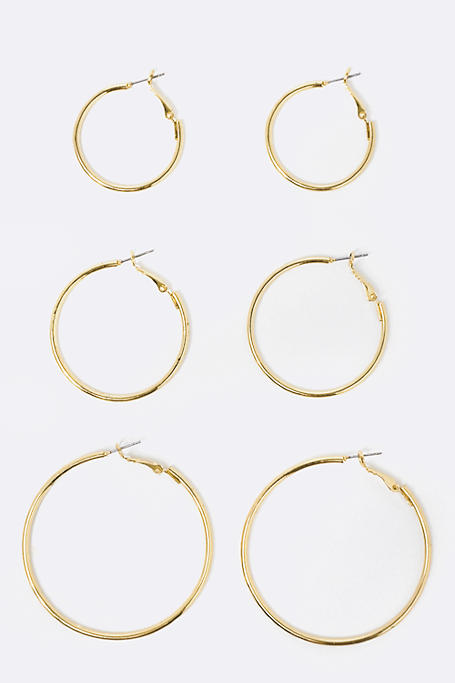 3 Pack Gold Plated Hoop Earrings