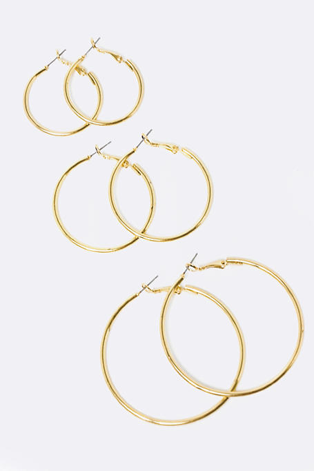 3 Pack Gold Plated Hoop Earrings