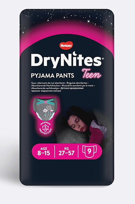 Drynites Girls Pyjama Pants 8-15 Years 9 Pack