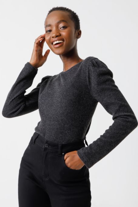 fitted top with puff sleeves