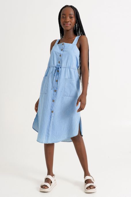 Chambray Button Up Midi Dress