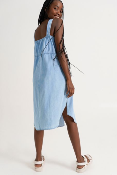 Chambray Button Up Midi Dress