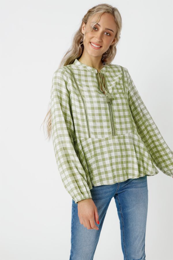 Check Peasant Blouse