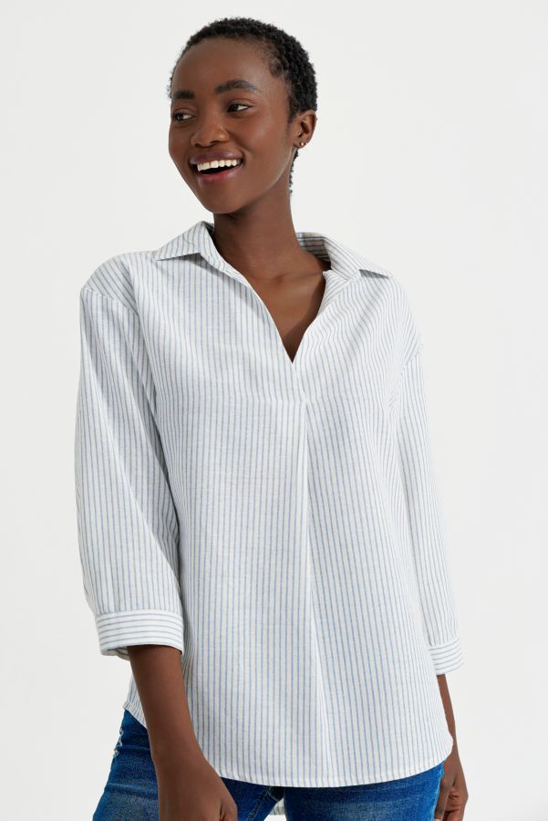 Stripe Linen Henley Shirt