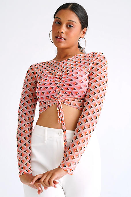 Ruched Mesh Top