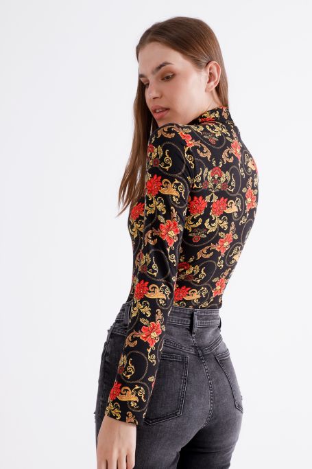 Floral Fitted Polo Neck