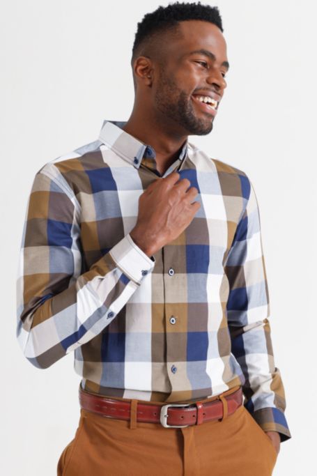 check shirt with check blazer