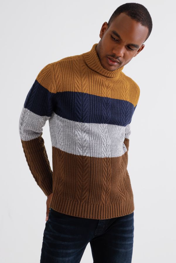 Colour Block Polo Neck Pullover