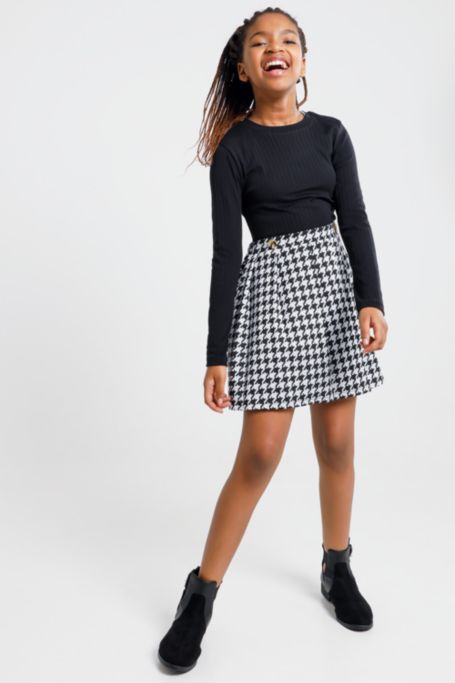 Houndstooth Print A-line Skirt