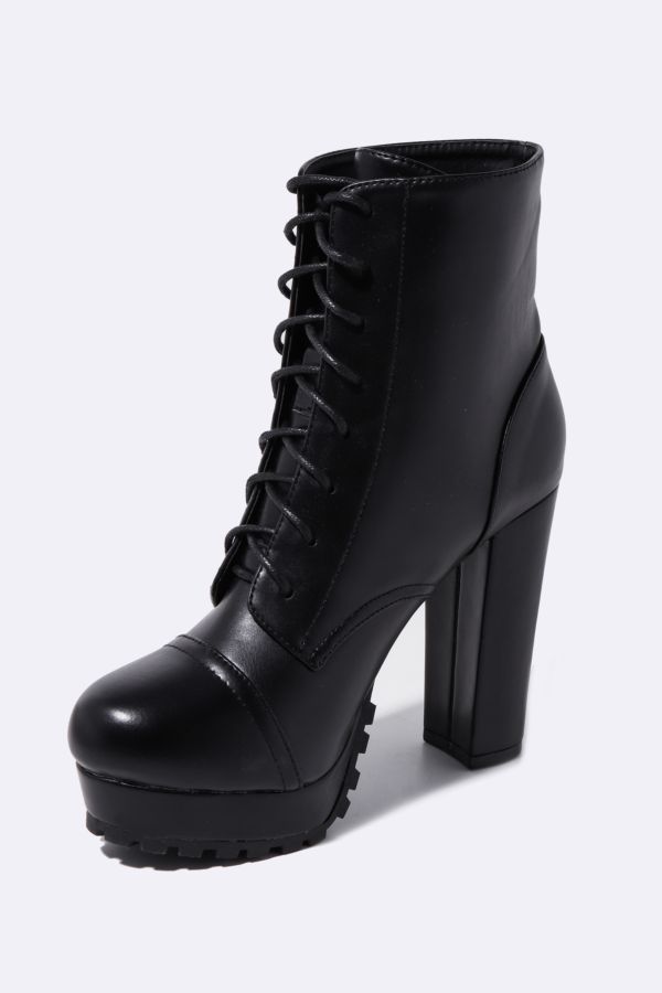 black platform block heel boots