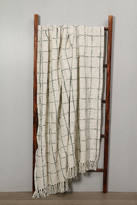Cotton Grid Khaki Throw, 140x180cm