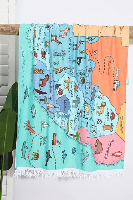Printed Cotton Map Fringe Beach Towel 90x150cm