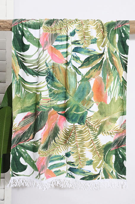Printed Cotton Zaboi Leaf Fringe Beach Towel 90x150cm