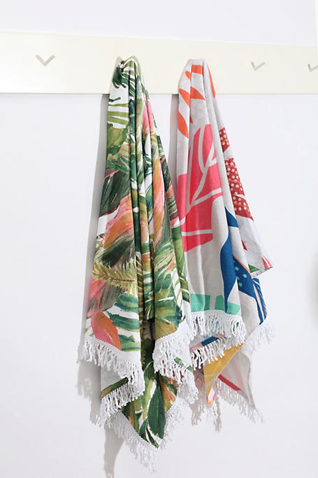Printed Cotton Zaboi Leaf Fringe Beach Towel 90x150cm