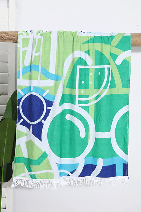 Printed Cotton Abstract Fringe Beach Towel 90x150cm