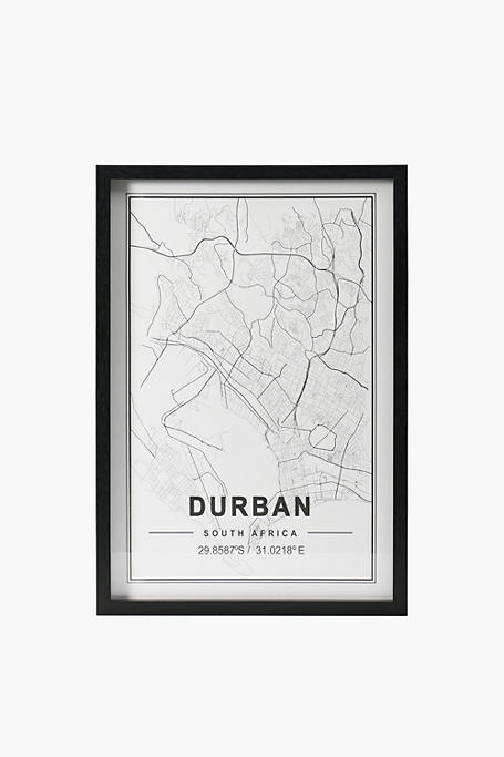 Framed Durban Map, 40x60cm