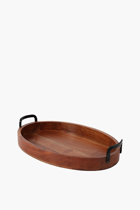 Oval Wood And Metal Tray, Small